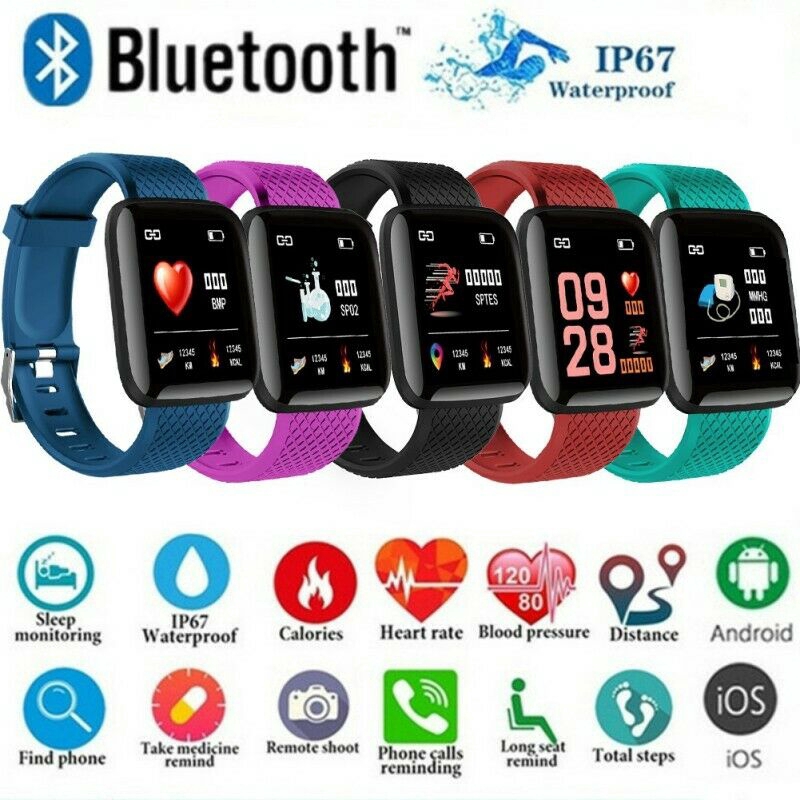 [Ready Stock]116plus Smart Watch Heart Rate Monitor Blood Pressure Fitness Tracker