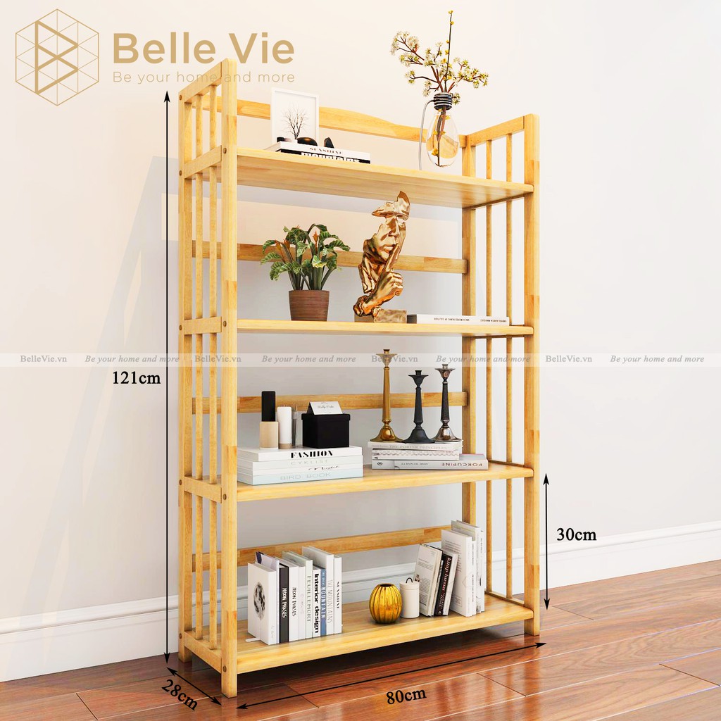 Kệ Sách 4 Tầng BELLEVIE Kệ Gỗ Tự Nhiên Decor Lắp Ráp Đơn Giản Dễ Dàng Bookshelf 4F Natural | BigBuy360 - bigbuy360.vn