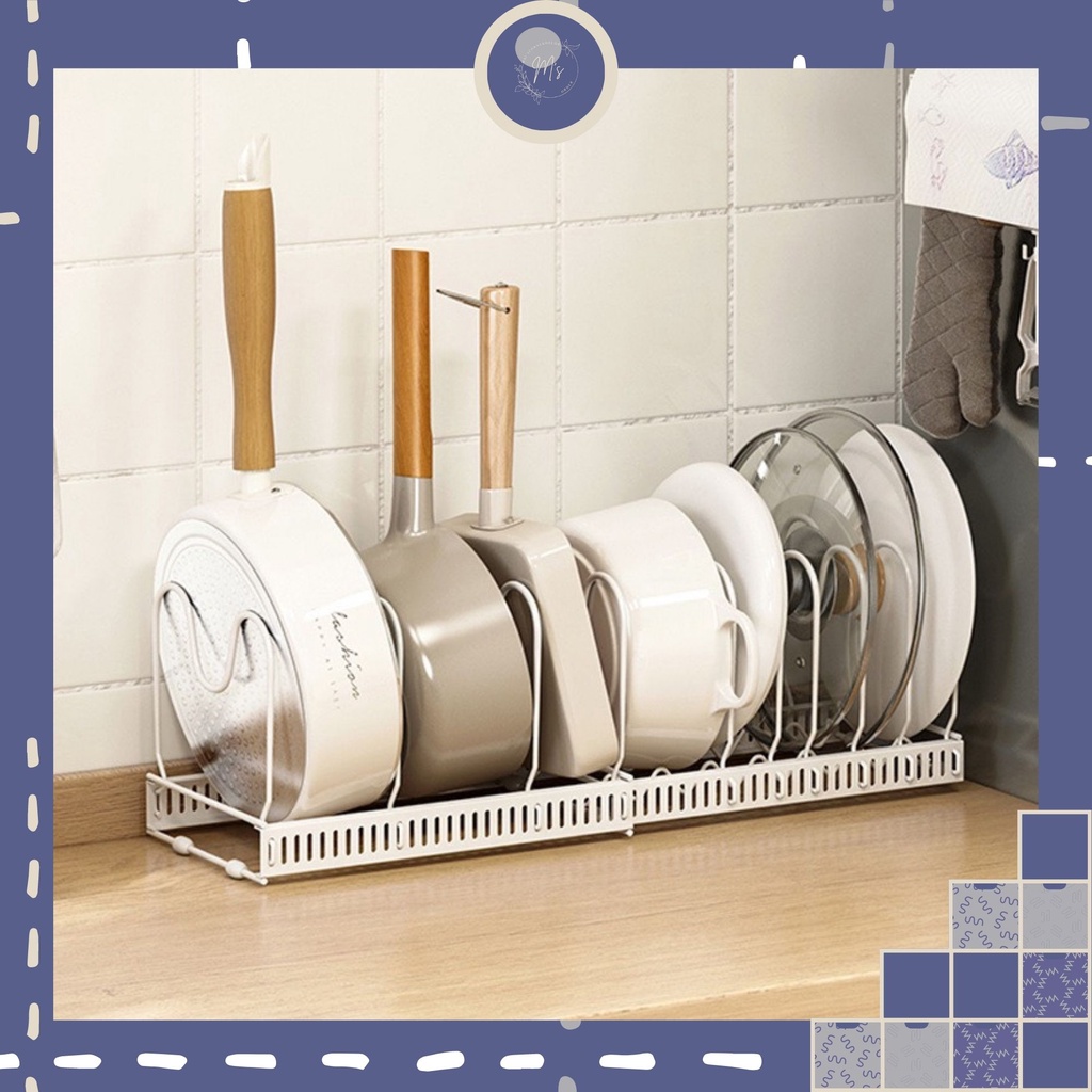 Khay đựng nồi chảo vung trong nhà bếp, sắp xếp gọn gàng trang thiết bị bếp tiện lợi