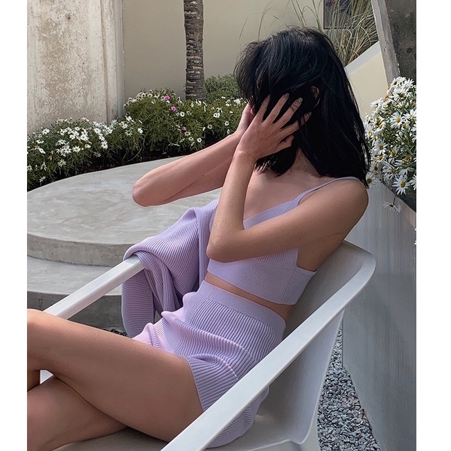 Cocory vn Áo cardigan tay dài/ Áo yếm hai dây/ Quần đùi lưng cao phong cách vintage quyến rũ thời trang dành cho nữ