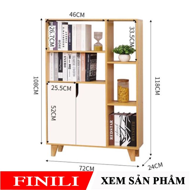 Tủ sách đa năng, Tủ trang trí chất liệu gỗ cho phòng khách thêm xinh FNL-107