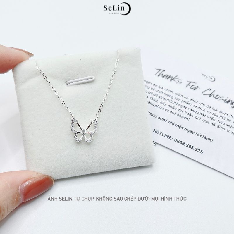 Dây chuyền bạc nữ SELIN JEWELRY vòng cổ bạc hình hồ điệp 2 cánh đính đá lấp lánh, nữ tính