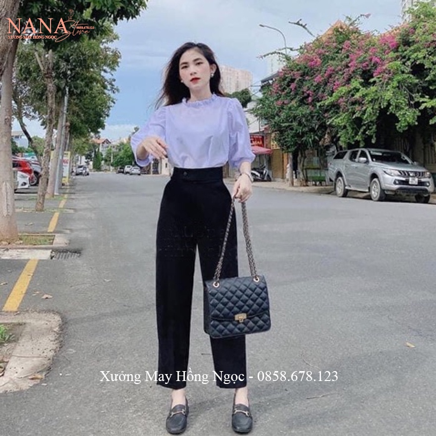 Quần baggy cạp cao cúc lệch tôn dáng cho nữ học sinh viên đi học làm công sở dáng quần tây nữ lưng cao vải tuyết mưa mềm