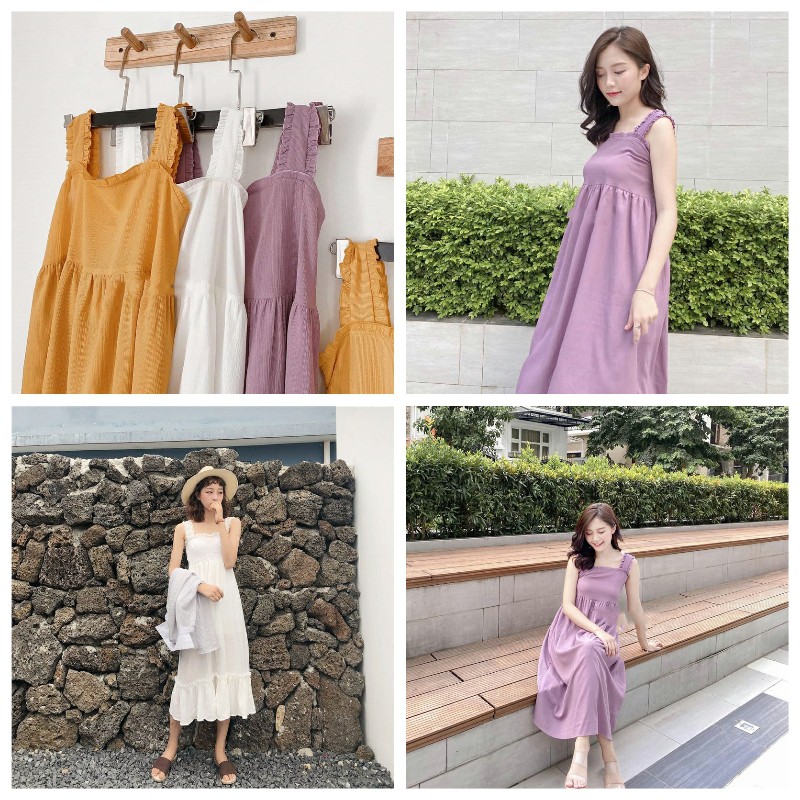 Váy 2 Dây, Đầm Xuông Hai Dây Chất Đũi Mát Hot Trend - VIETCEN