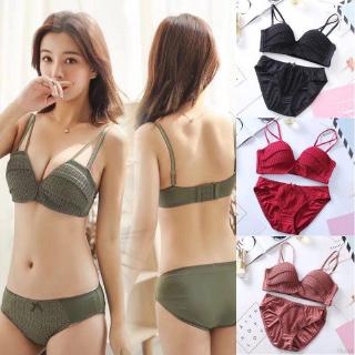 Bộ áo ngực màu trơn cup 1/2 không gọng sắt kèm quần lót dành cho nữ