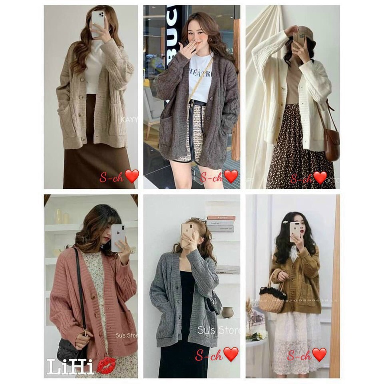 ÁO KHOÁC CARDIGAN LEN THỪNG 2 TÚI HÀN QUỐC CD215