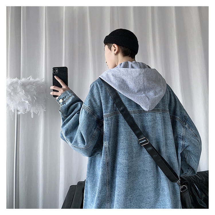 Áo Khoác Denim Có Mũ Trùm Dáng Rộng Phong Cách Hàn Quốc Harajuku Mùa Hè Cho Nam TF1