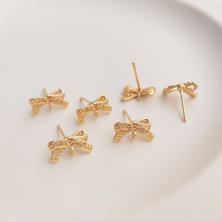Một Cặp Bông Tai Bằng Đồng 14K Phối Ren Màu Vàng Đồng Hình Nơ Có Khuyên Tai S925 diy