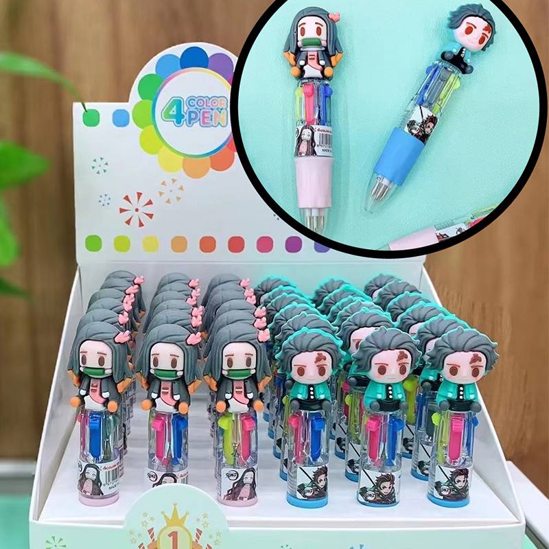 Bút bi 4 màu sắc trong 1 xinh xắn tiện lợi 4 Colors Cute Anime Demon Slayer Kimetsu No Yaiba Kamado Tanjirou Nezuko Chunky Ballpoint Pen Kawaii Rollerball Pen School Office Supply Gift Stationery