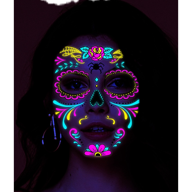 Hình Xăm Dán Tạm Thời Qipin Họa Tiết Halloween Màu Dạ Quang Độc Đáo