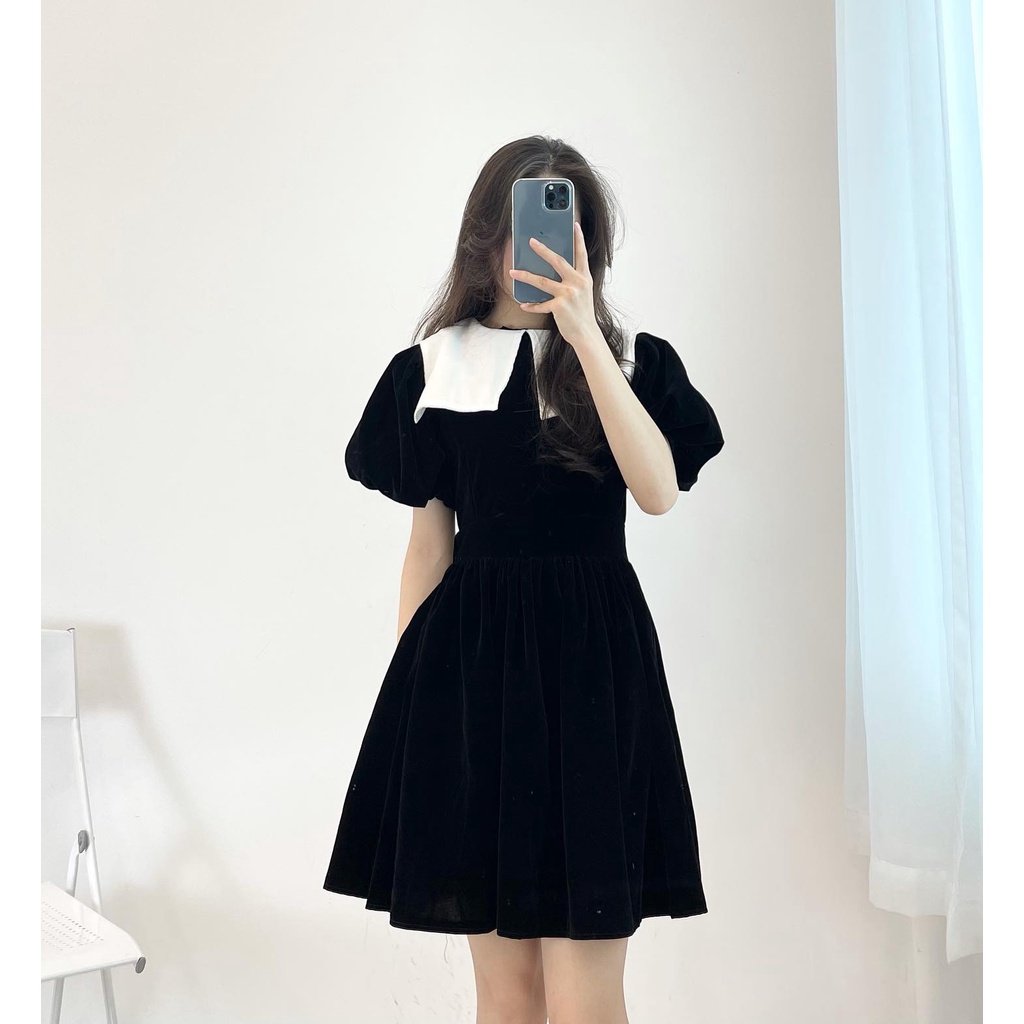 (FREESHIP) Đầm nhung cổ vạt vuông miho.house | BigBuy360 - bigbuy360.vn