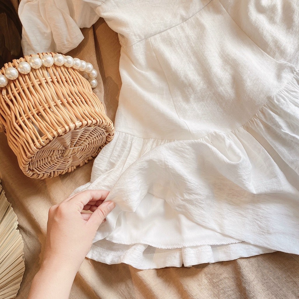 ĐẦM TRỄ VAI TRẮNG BÈO (WHITE LINEN DRESS)