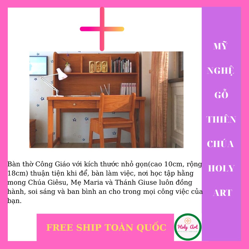 Tượng mẹ Vô Nhiễm (LỘ ĐỨC)-CHÚA NHỎ-THÁNH GIUSE [HOLY ART] BẰNG GỖ, CAO 10x 7cm [FREE SHIP] BÀN THỜ CÔNG GIÁO MINI