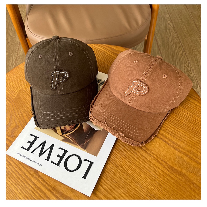 Mũ Lưỡi Trai Mềm Màu Cà Phê In Chữ P Kiểu Hàn Quốc Thời Trang Thu Đông Cho Nam Và Nữ