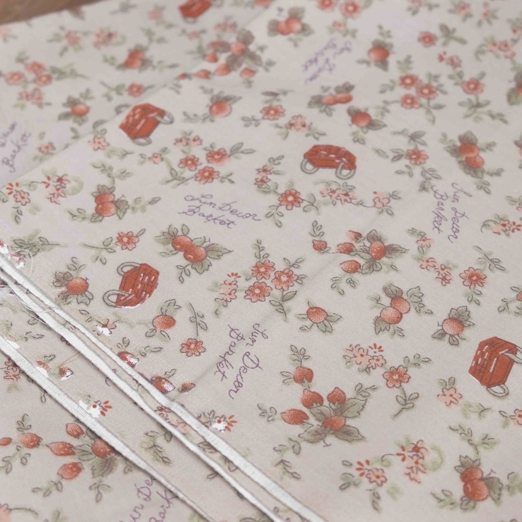 Vải cotton lụa Hàn Quốc họa tiết Sun Decor Basket 50x160cm