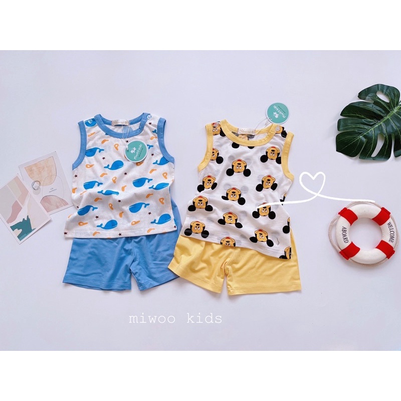 BL01 Bộ Ba Lỗ Thông Hơi Quần Thun Lạnh Miwookid Hoạ Tiết Disney Cho Bé Từ 8kg đến 18kg