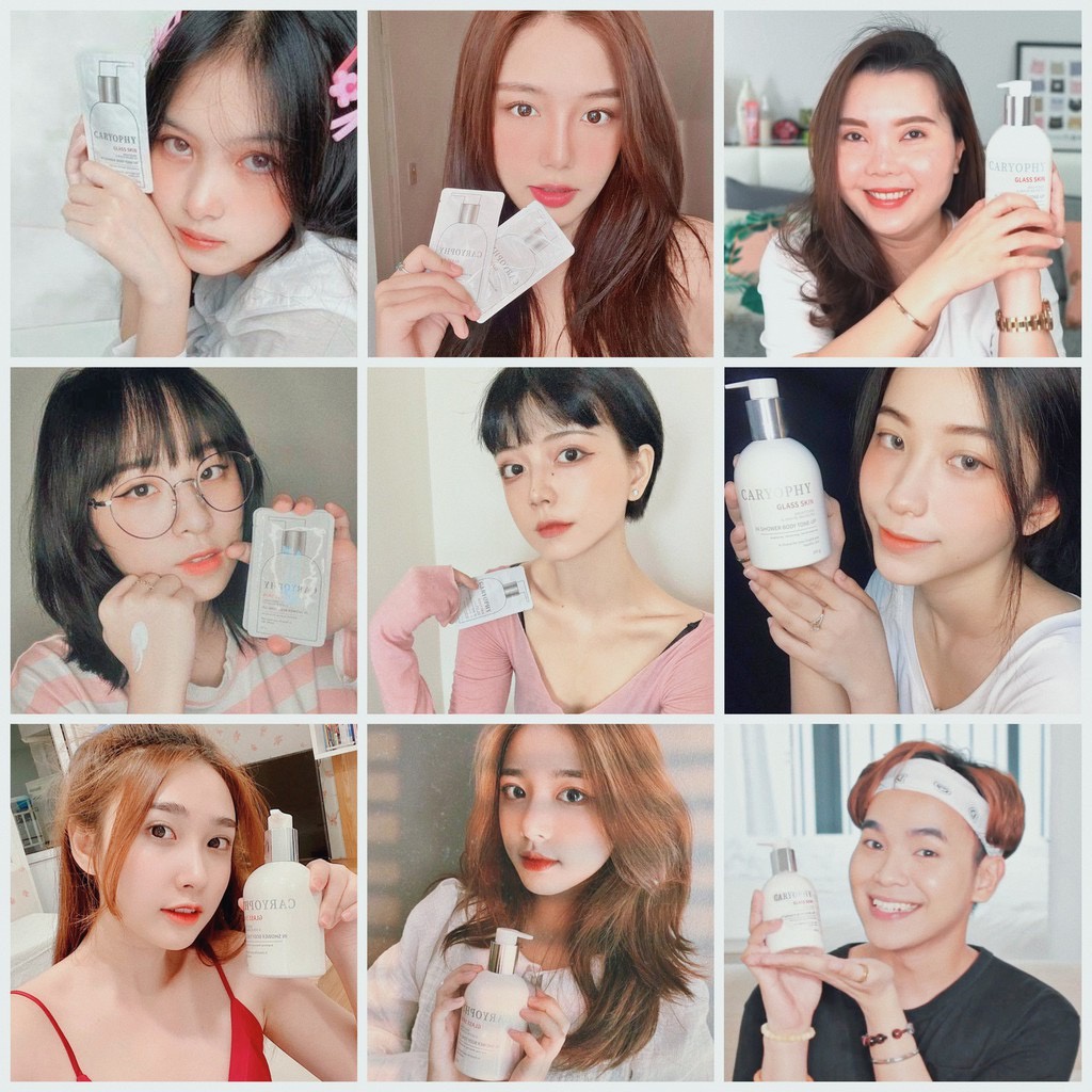 Kem Dưỡng Trắng Da Body Caryophy Glass Skin 3 in 1 Shower Tone Up sáng da, che khuyết điểm 300gr