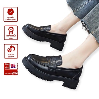 Giày đốc nữ H4 cổ thấp da trơn đế răng cưa phong cách thời trang hàn quốc