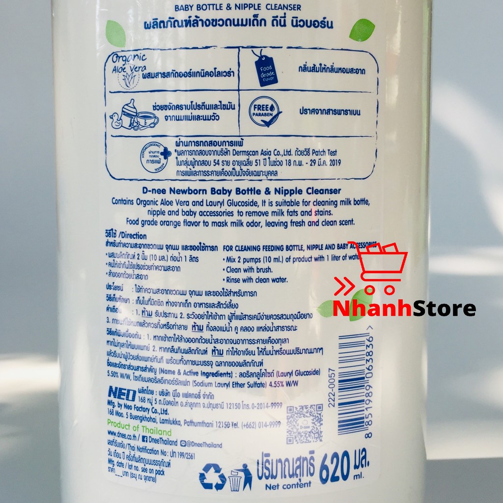 Nước súc rửa bình sữa Dnee Thái Lan dạng chai, túi