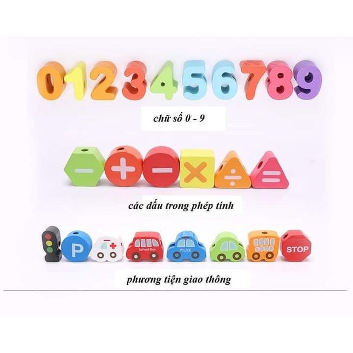 Xâu hạt bằng gỗ cho bé (hàng cao cấp) mịn, nhẵn, an toàn cho bé từ 2 3 4 tuổi với nhiều chủ đề