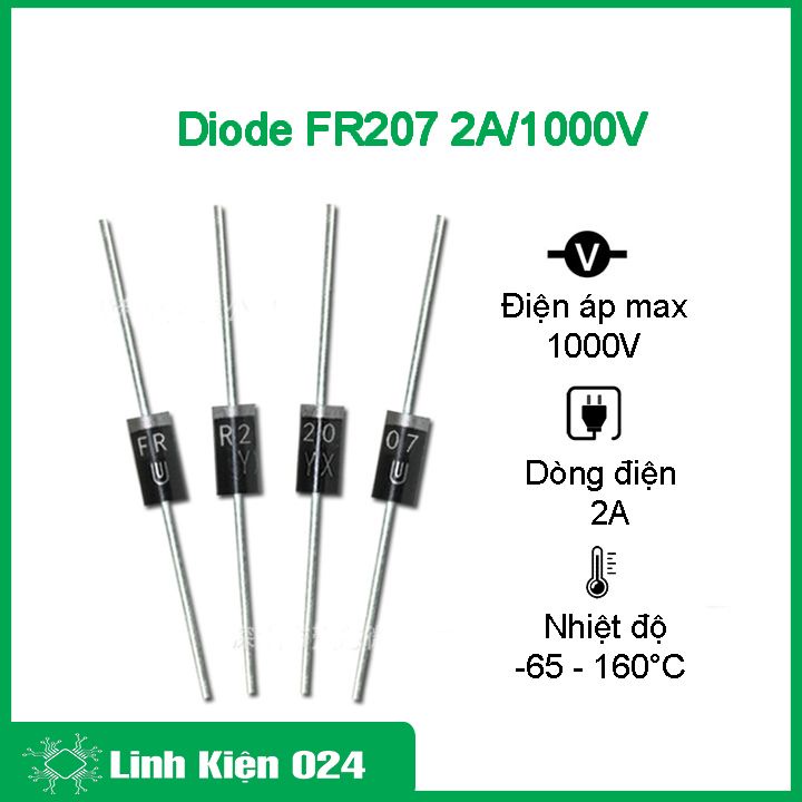 Diode xung FR207 2A 1000V chân cắm