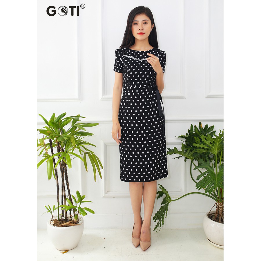 [GOTI - Có Hình Thật - Siêu Chất] Đầm Ôm Công Sở Nữ Dạng Phối Viền Ruy Băng Hoạ Tiết Chấm Bi 3046