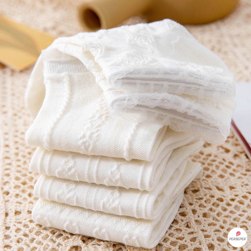 Tất nữ cổ ngắn chất liệu vải cotton, set 5 đôi tất vớ trắng phong cách Hàn Quốc dễ thương - Orin Store CR010