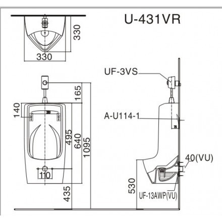 Bồn Tiểu Nam Inax U-431VR, bảo hành chính hãng 02 năm