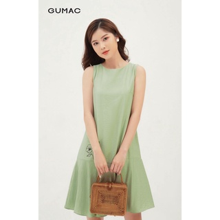 Đầm suông nữ sát nách GUMAC màu xanh, đủ size DB324