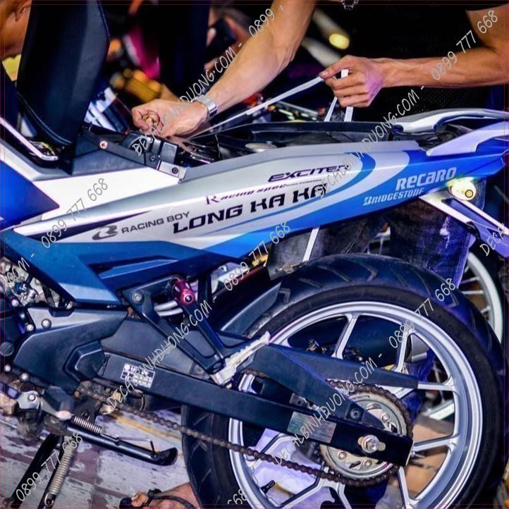 Tem Trùm Xe Máy - Decal Xe Exciter 150 Xanh Bạc Phối Chi Tiết Lạ Mắt - Candy Nhám