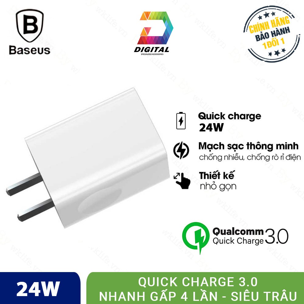 Củ Sạc Nhanh Baseus 24W Quick Charge 3.0 Sạc Nhanh Điện Thoại, iPad