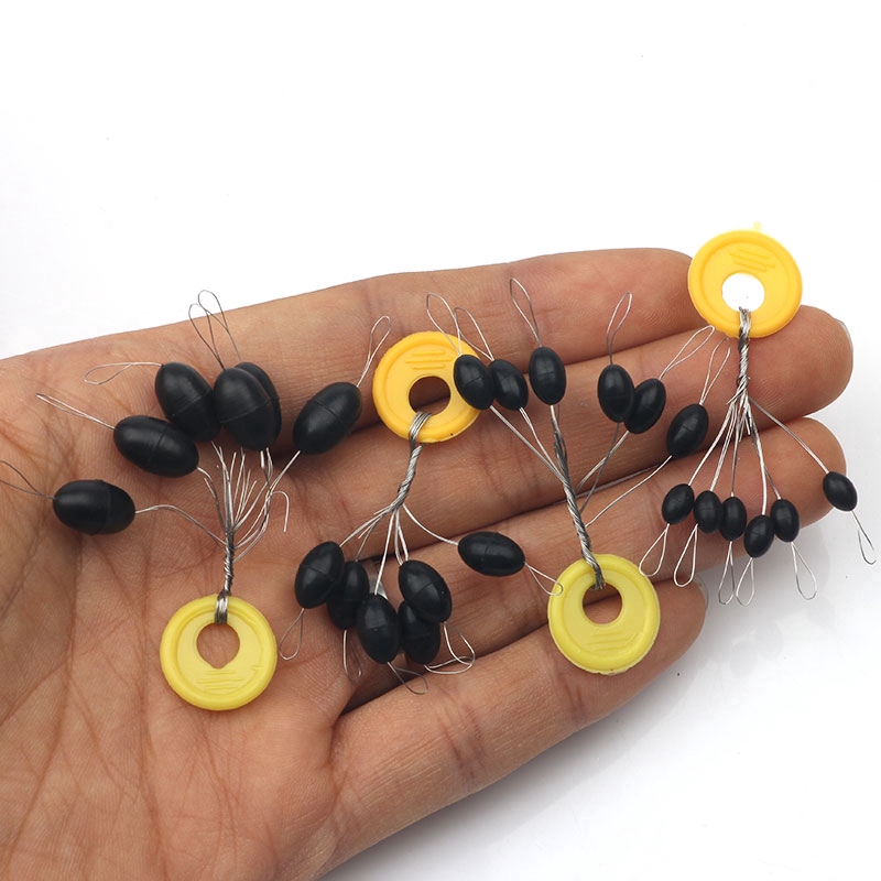 Set 30 phụ kiện chặn dây câu cá hình Oval màu đen dạ quang