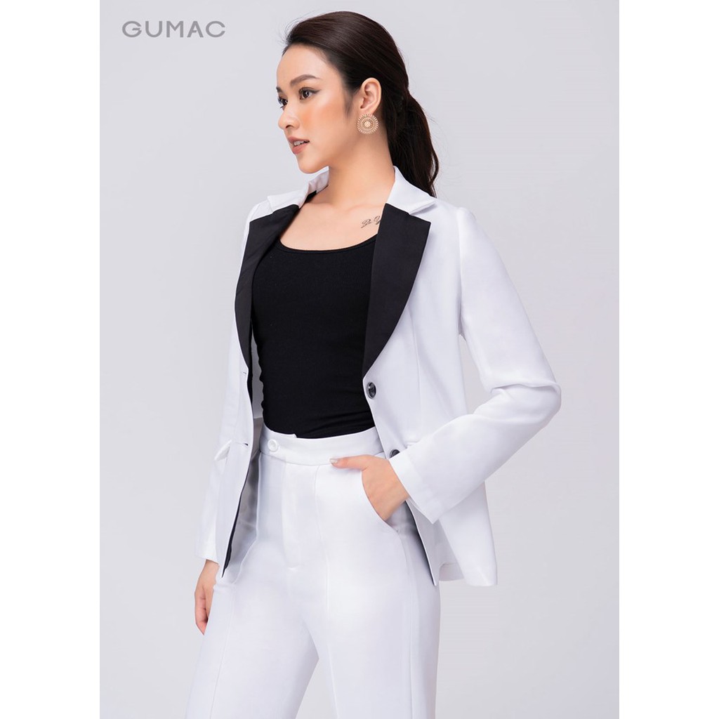 Áo vest nữ phối ve cổ GUMAC màu trắng, đủ size thanh lịch sang trọng AA10216 | BigBuy360 - bigbuy360.vn