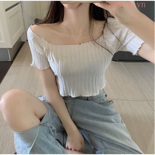 THF ÁO CROPTOP TRỄ VAI LEN GÂN  A18