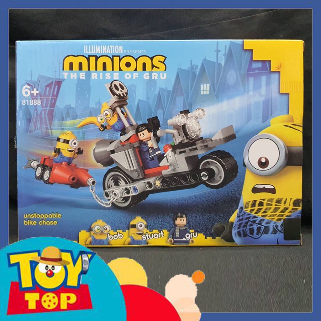 Đồ chơi lắp ráp Minions Unstoppable Bike Chase xe máy tốc độ mini Gru Bob Stuart xếp hình No. 81888 mô phỏng 75549