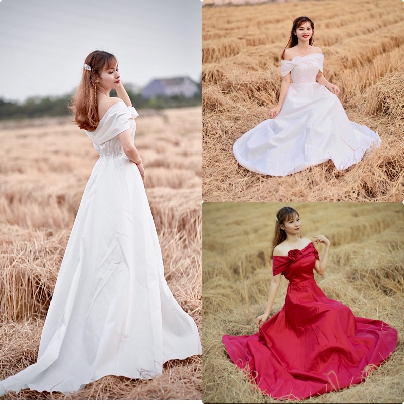 Đầm maxi trễ vai phi, dạ hội cao cấp