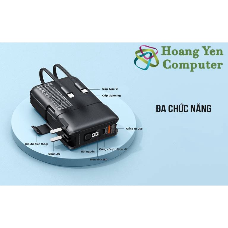 Sạc Dự Phòng Remax RPP-267 20000Mah (Sạc Nhanh QC3.0, VOOC 2.0  PD20W), Tích Hợp Cáp Sạc, Nguồn AC Sạc Trực Tiếp