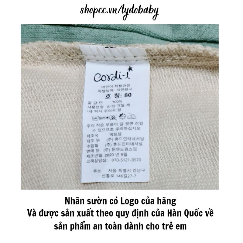 Đồ bộ dài tay cho bé CORDI - I xuất Hàn chất nỉ da cá siêu mềm dày dặn mùa thu đông 6 tháng , 12 tháng tuổi , 3 tuổi
