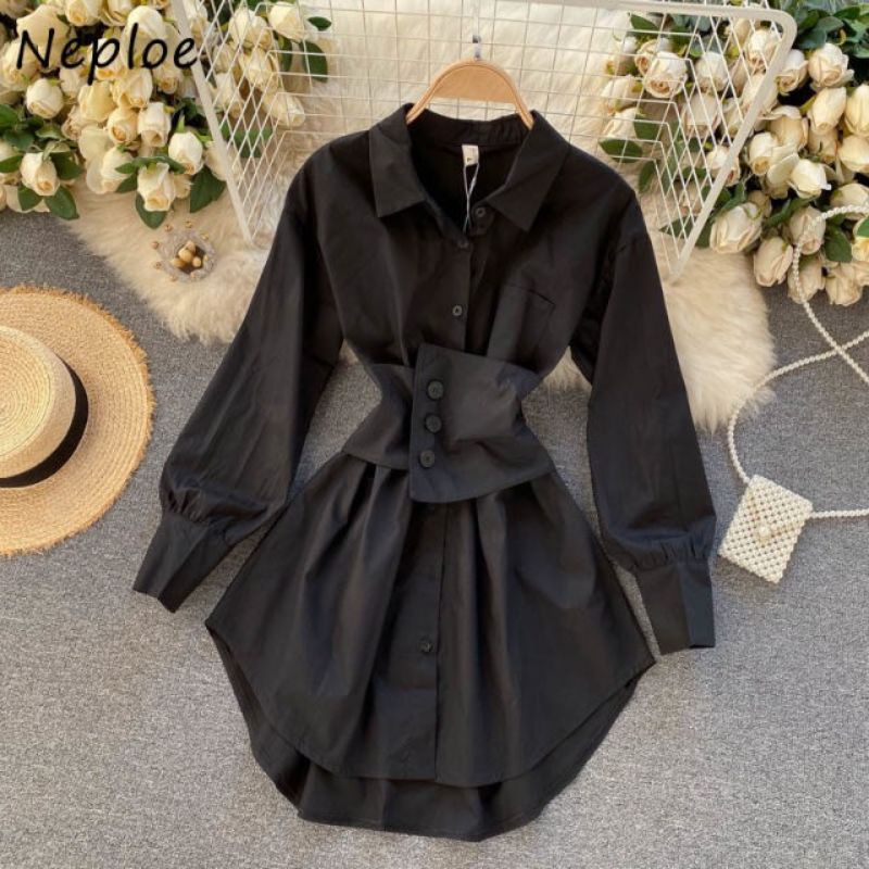 Áo sơmi form dài giấu quần  + Belt bó eo có chun sau lưng