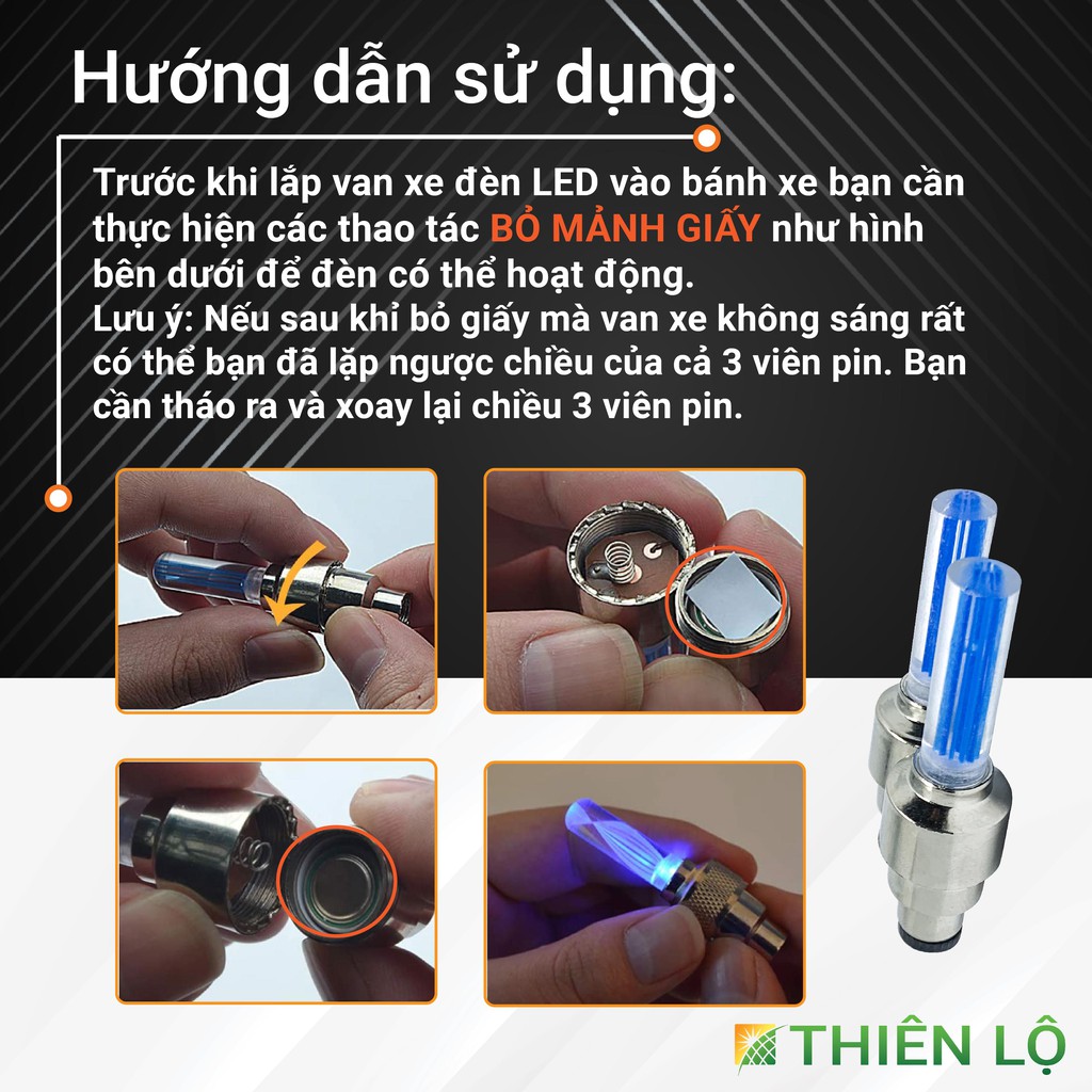 [Chọn Màu] Bộ 2 Đèn LED Van Bánh Xe Máy Ô tô Xe Đạp Siêu Đẹp Cao Cấp Thông Minh Của Thiên Lộ