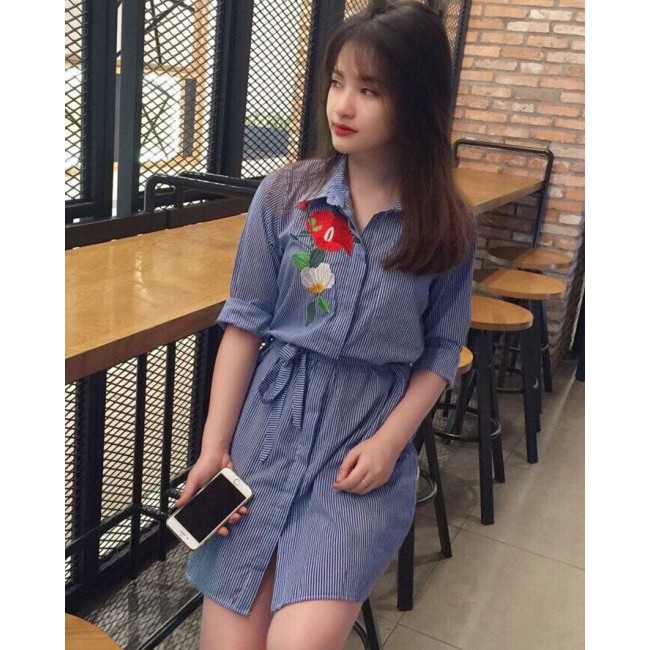 Đầm Sọc Nhí Thêu Hoa