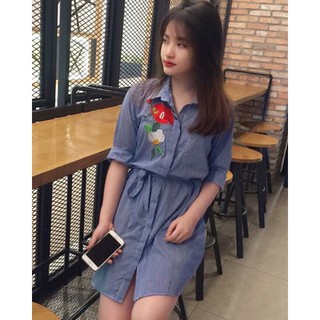 Đầm sọc nhí thêu hoa