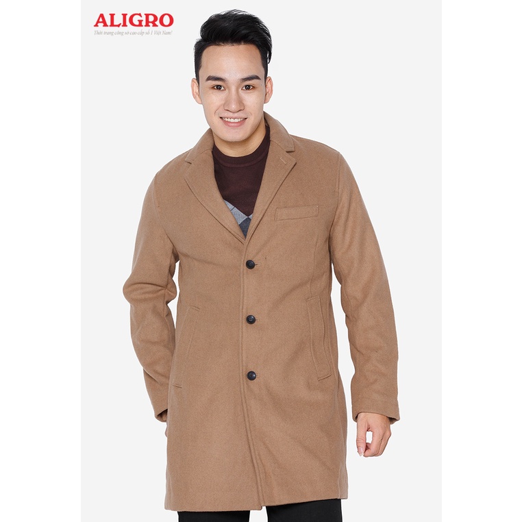 Áo khoác dạ nam dáng dài, màu nâu, dày dặn 3 cúc, thương hiệu Aligro ALGMT.2