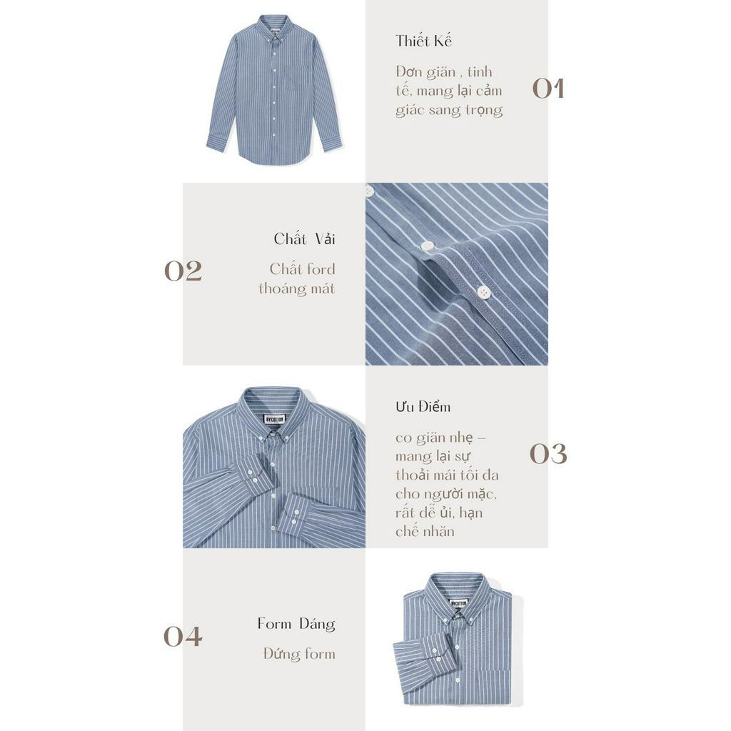 Áo Sơ Mi Nam Dài Tay Xám Tro Phối Sọc BY COTTON Ash Stripes Oxford
