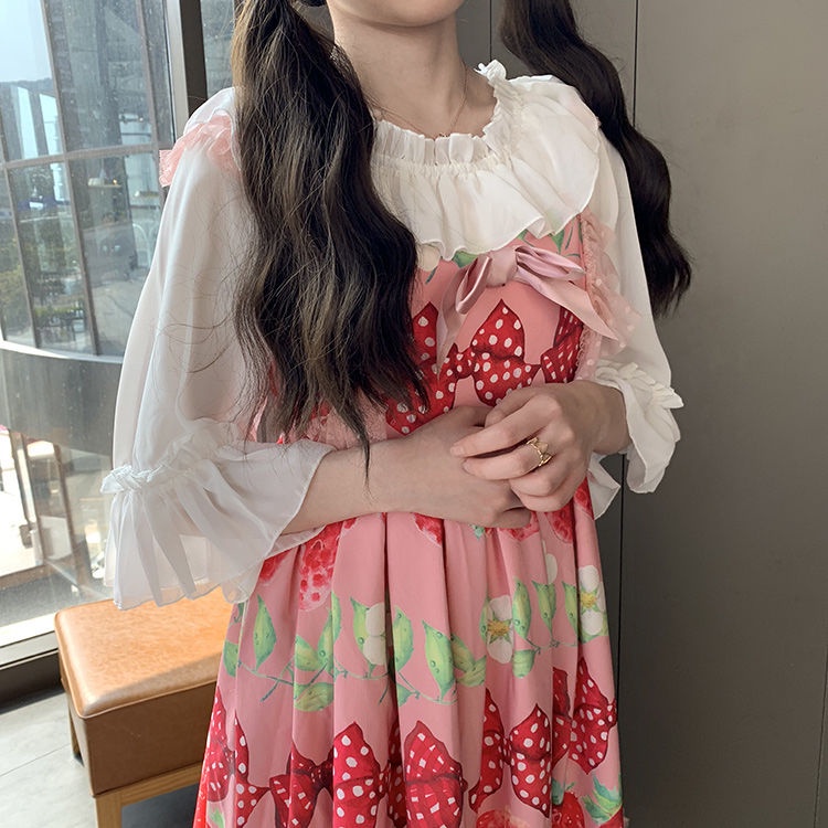 Áo Sơ Mi Voan Tay Loe Dáng Rộng Phong Cách lolita Dễ Thương Thời Trang Xuân Hè Cho Nữ