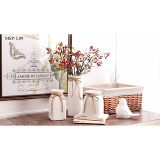 Lọ hoa sứ trắng buộc nơ (3 size)