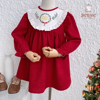 Váy Noel Baby Doll Bèo Ngực Thêu Hoa Lá, Chất Nhung Có Khóa kéo Phía Sau