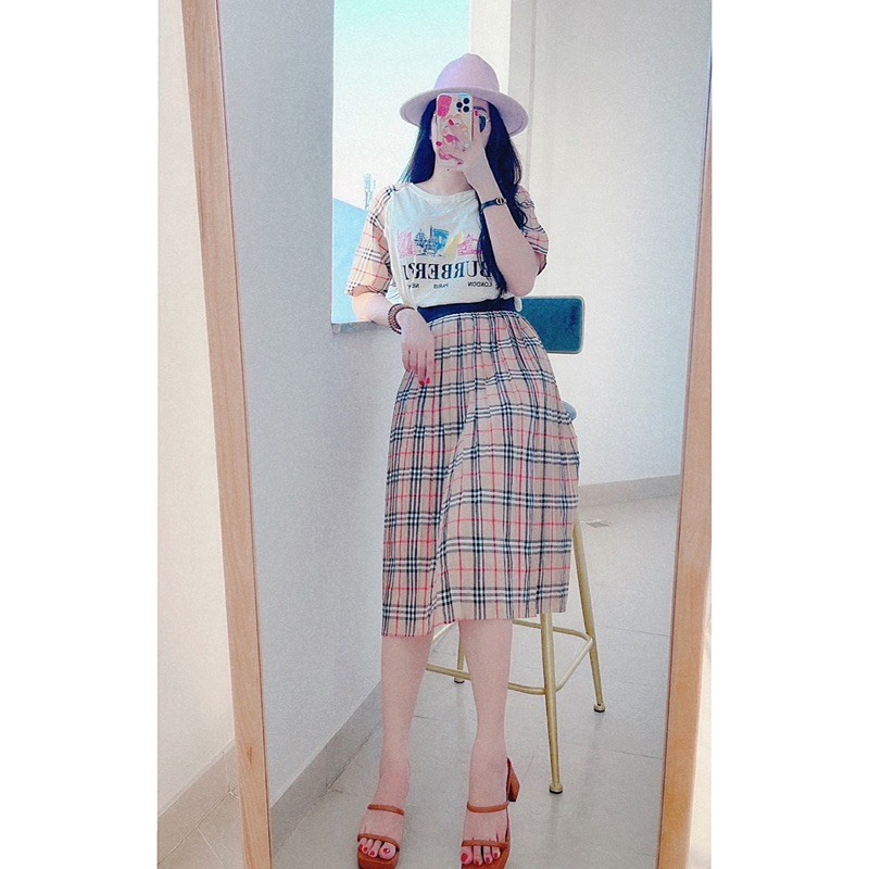 Set áo thun cotton chân váy caro, Set váy nữ dập ly cao cấp | BigBuy360 - bigbuy360.vn