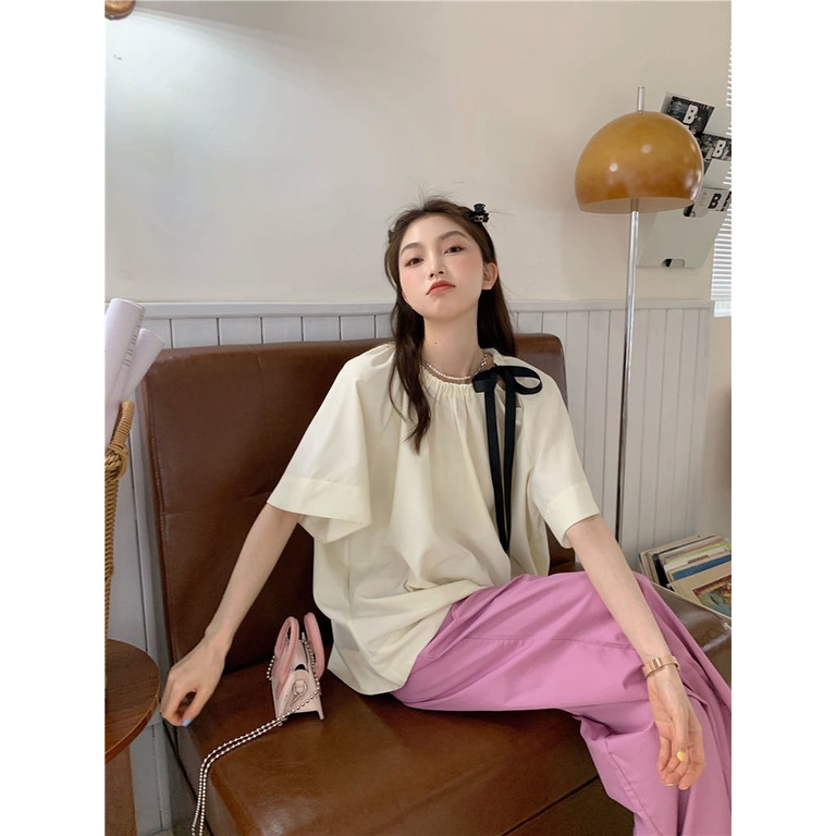 Áo Kiểu Tay Ngắn Phối Dây Cột Thời Trang Trẻ Trung