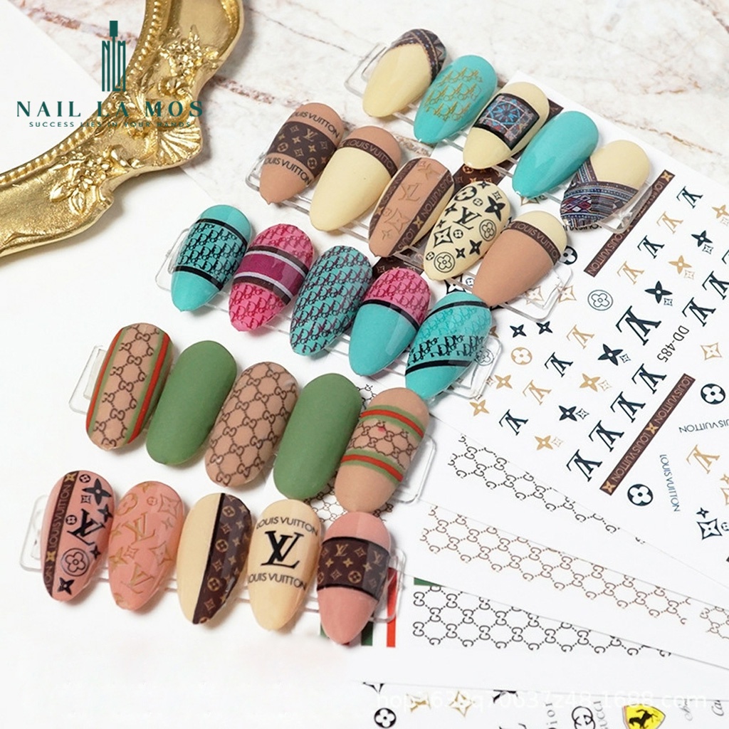 Miếng dán móng tay 3D nail sticker chủ đề logo các thương hiệu nổi tiếng 12 mẫu (lẻ 1 tấm)